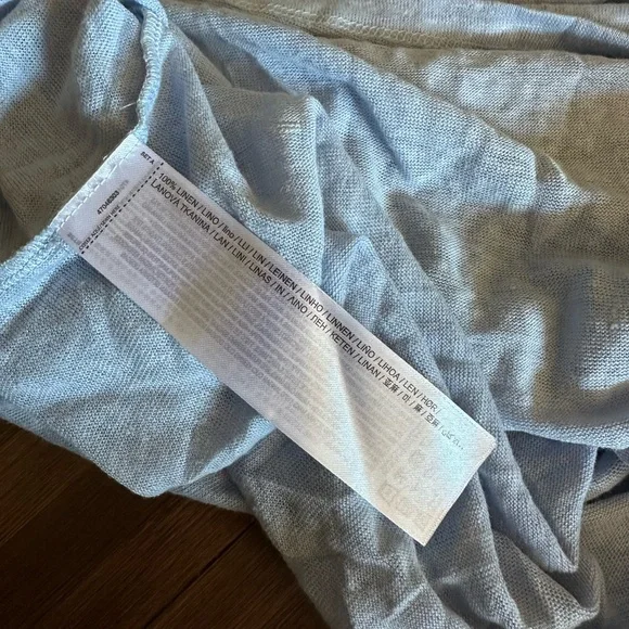 Mango MNG V-Neck Linen T-Shirt sky blue size large - Picture 5 of 9